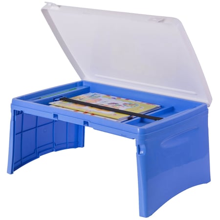 Basicwise Kids Portable Fold-able Plastic Lap Tray, Blue and White QI003430.B